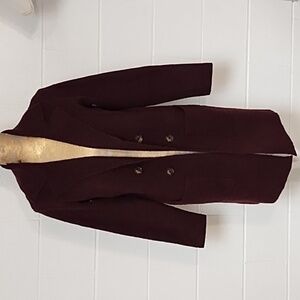 Burgundy Soft Open Front Button Detailed Long Cardigan Sweater Jacket